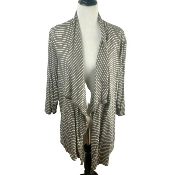 St John's Bay Open Cardigan Sweater Women Plus 3X Brown White Stripe Lightweight - Picture 1 of 6